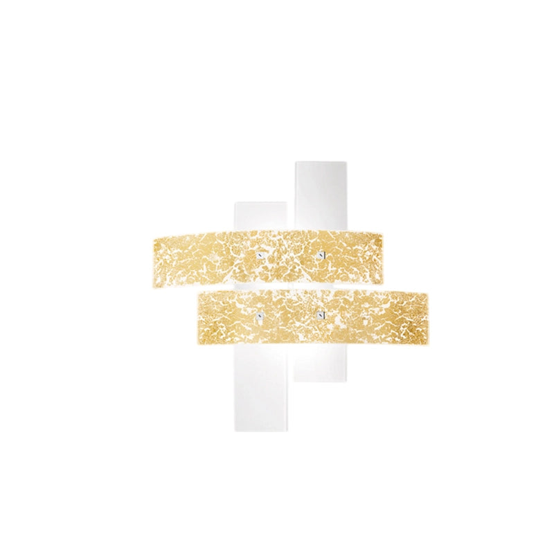 Plafoniera Lara piccola in vetro bianco con dettagli foglia oro 70x70cm, 2 luci E27, IP20, max 2x70W, stile moderno, lampadine escluse