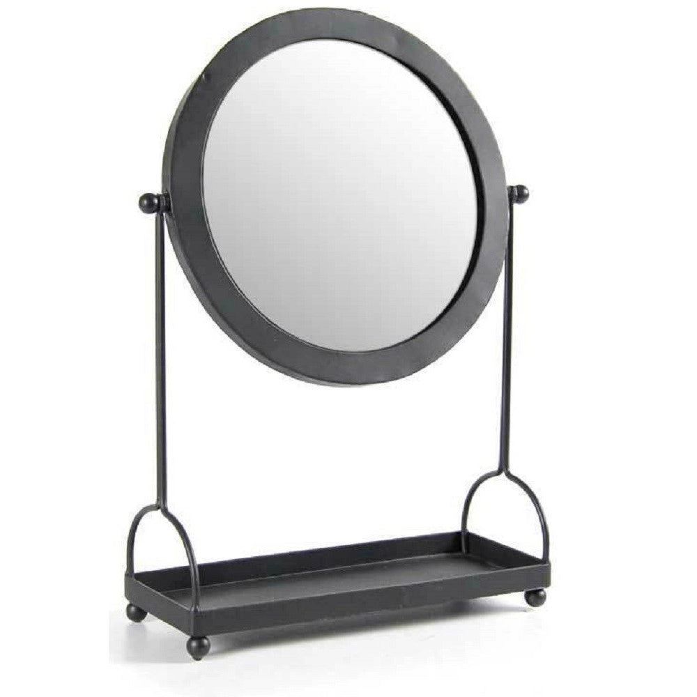 Trade Shop - Specchio Tavolo Metallo Appoggio Porta Oggetti Nero Bagno Trucco 27x38cm 782237 -