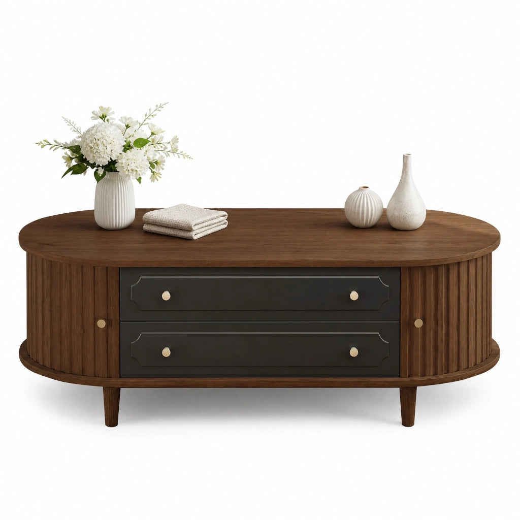 TAVOLINO DA CAFFÈ 100 x 50 x 36 cm Effetto Noce e Nero con 2 cassetti