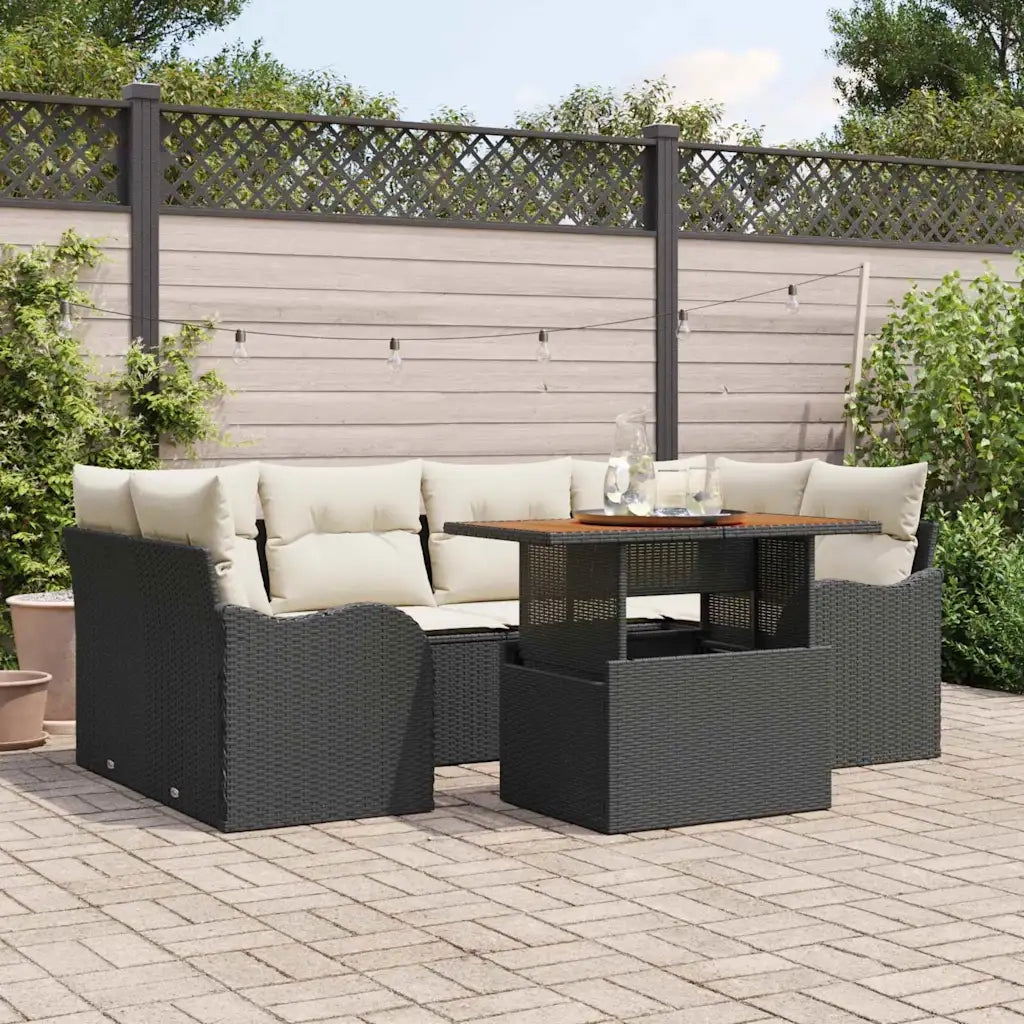 Set Divano da Giardino con archiviazione 7 pcs Nero Poly Rattan