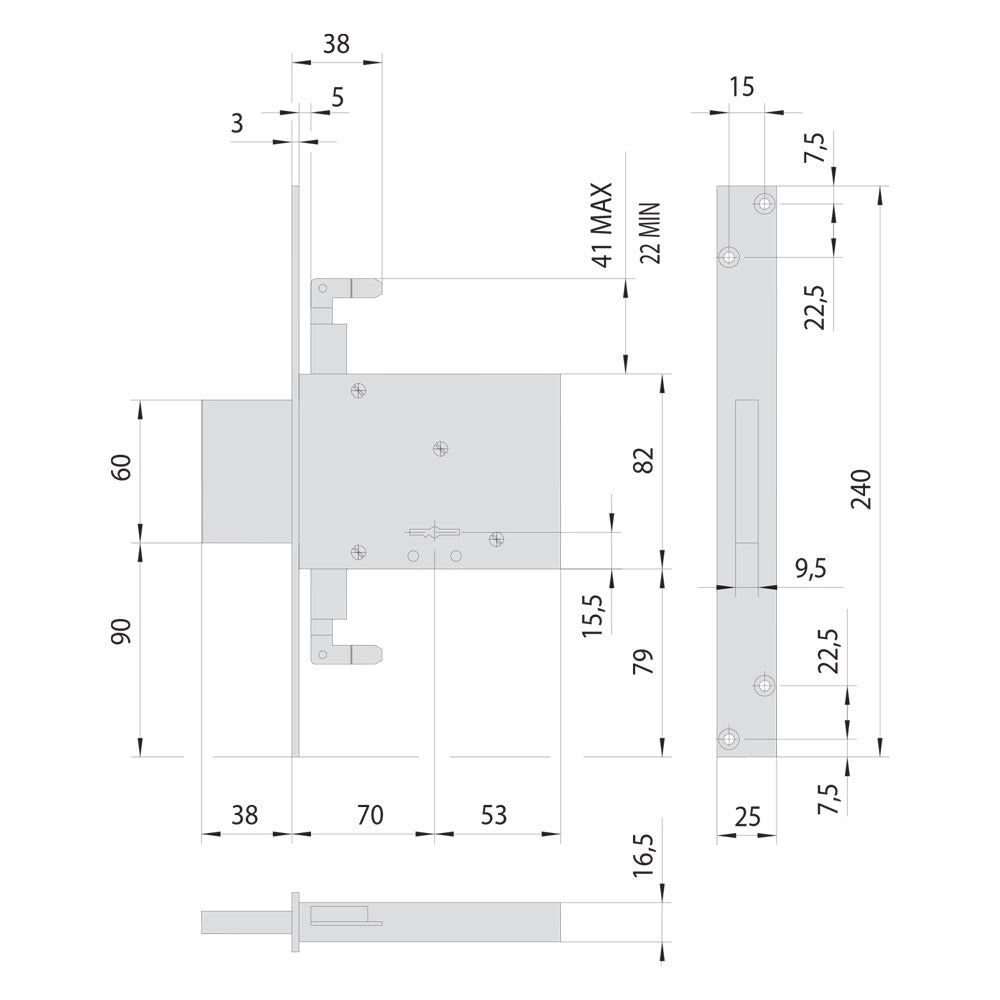 SERRATURA A DOPPIA MAPPA DA INFILARE PER FASCIA PER FERRO ART. 57016 E 70  - CISA
