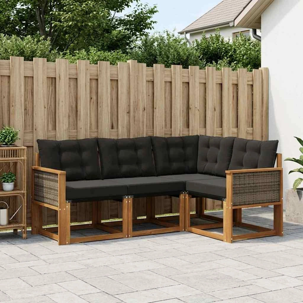 Set di divani da esterno 4 pz Naturale e Nero 3381916