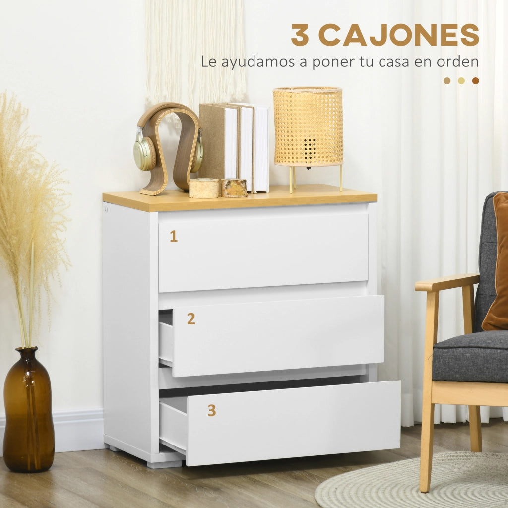 Cassettiera 3 Cassetti ¨C Xylo ¨C Bianca Senza Maniglie Stile Moderno 70x37x75 cm