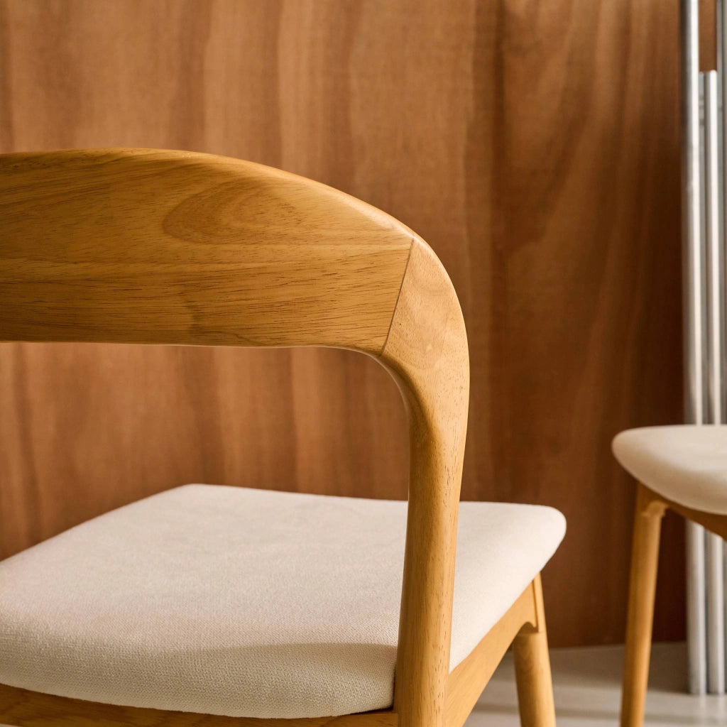 Set 2 sedie vintage in legno di hevea e tessuto, marrone naturale