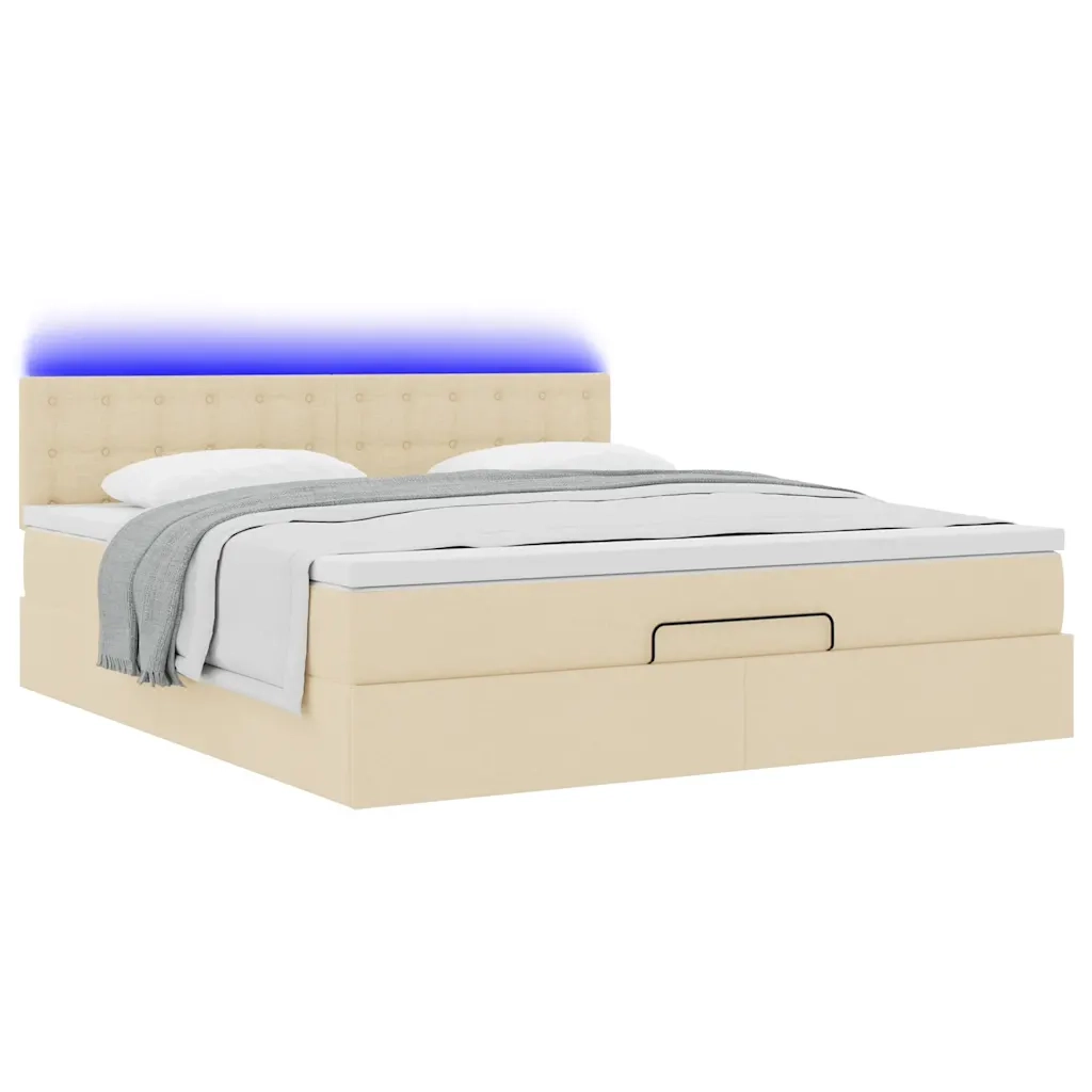 Pouf Letto con Materasso e LED Crema 180x200cm in Tessuto 3312497