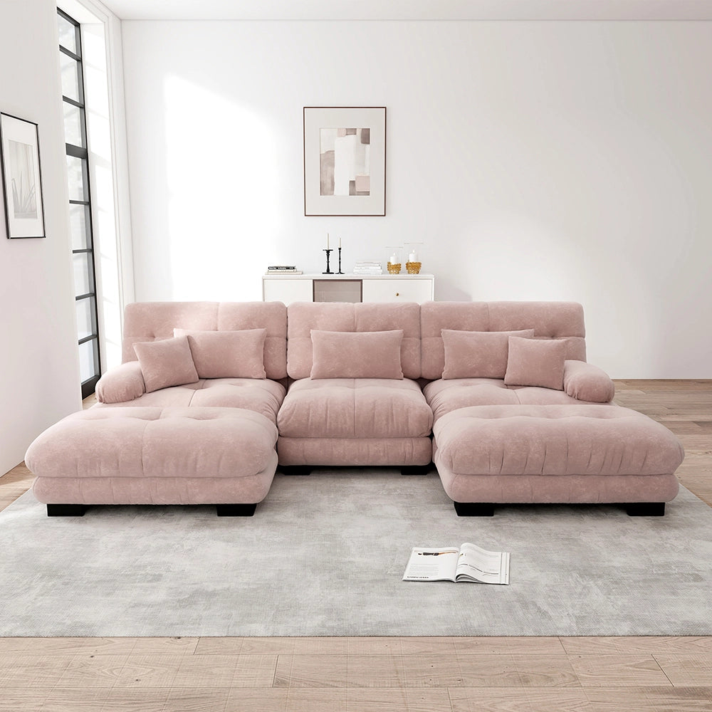 Divano angolare di lusso - Xylo - Forma U extra large, trasformabile con pouf, rosa chenille