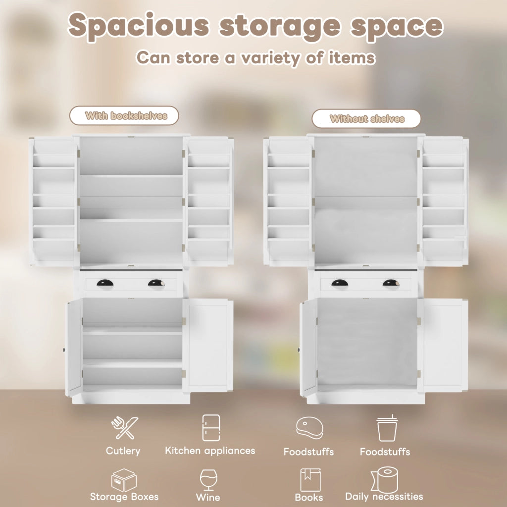 Mobile da cucina, mobile porta snack, 4 ante e 1 cassetto, ripiani regolabili, bianco