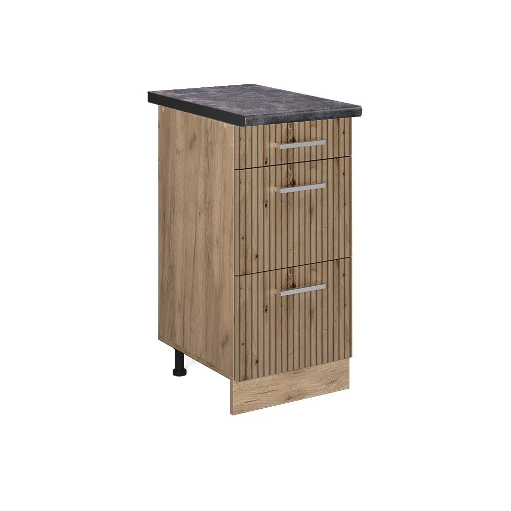 Vicco Mobiletto base per cucina Rovere artigianale 40 cm con cassetti, PL Antracite