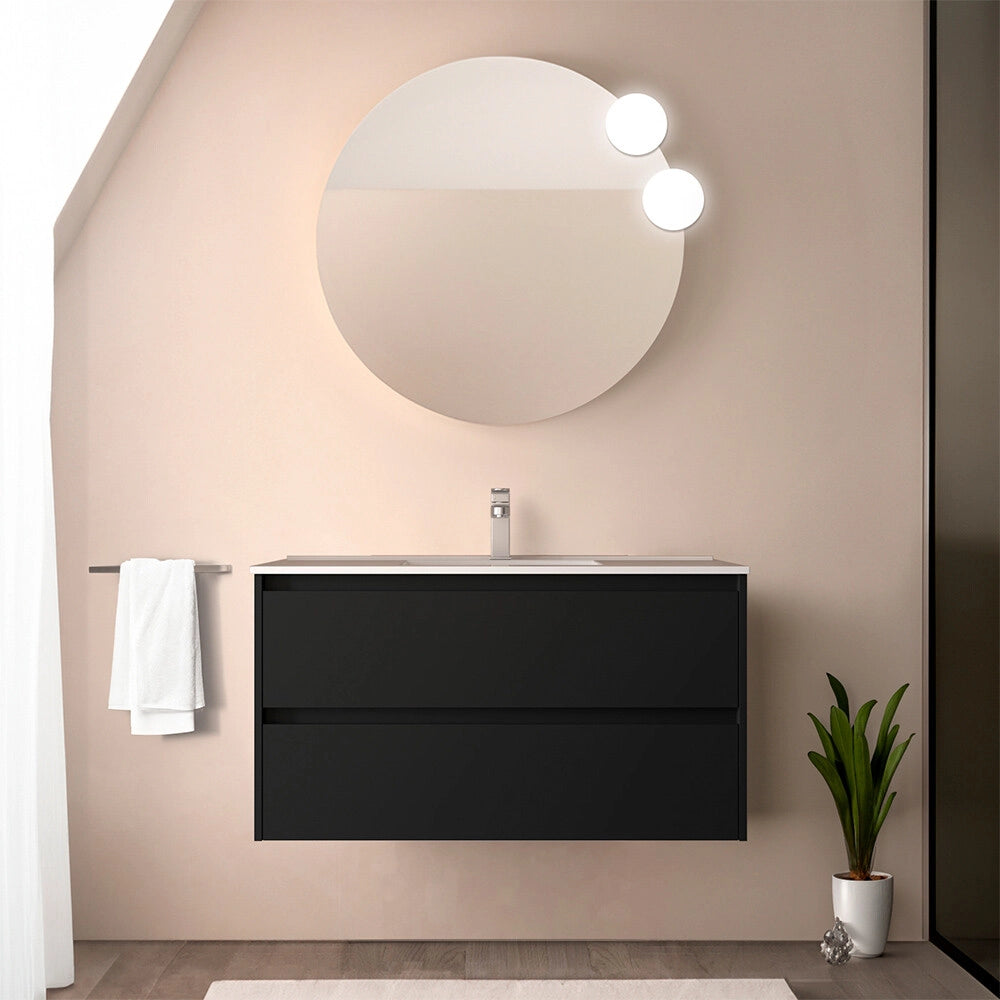 Mobile bagno sospeso 90 cm nero satinato con lavabo ad incasso Gaya