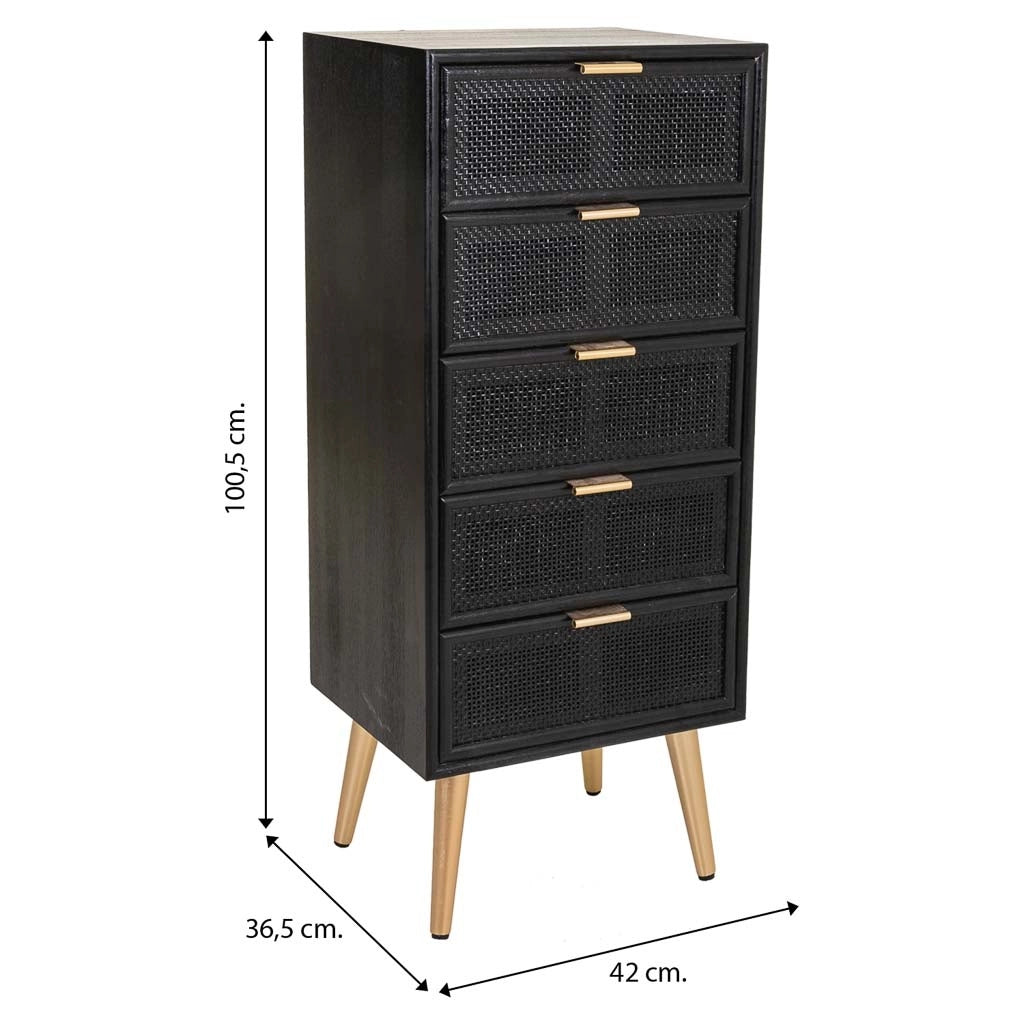 Settimanale in legno laccato nero e griglia 42x36,5x100,5h