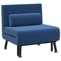 Poltrona Letto con Schienale Regolabile in 5 Posizioni, in Tessuto Effetto Lino e Acciaio, 75x70x75 cm, Blu Scuro
