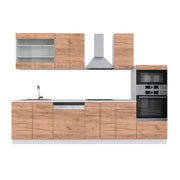 Cucina componibile Fame-Line Rovere dorato/Bianco 300 cm con armadio alto, PL Marmo Vicco