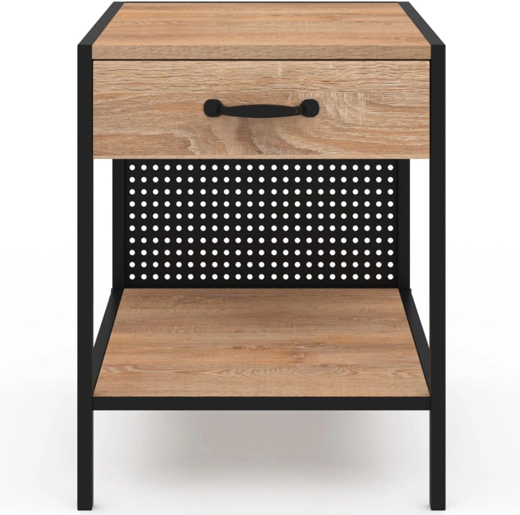 Set di 2 comodini Preston in Acciaio Perforato con 1 cassetto dal Design Industriale