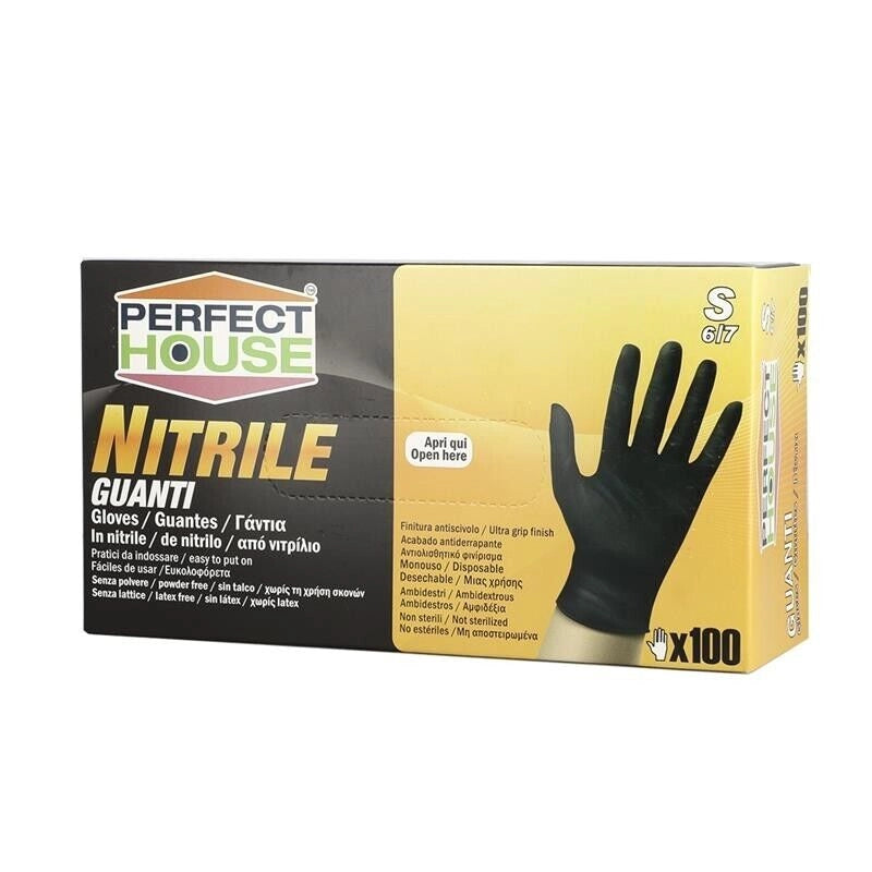 PERFECT HOUSE GUANTI IN NITRILE IN CONFEZIONE DA 100PZ TG S COLORE NERO