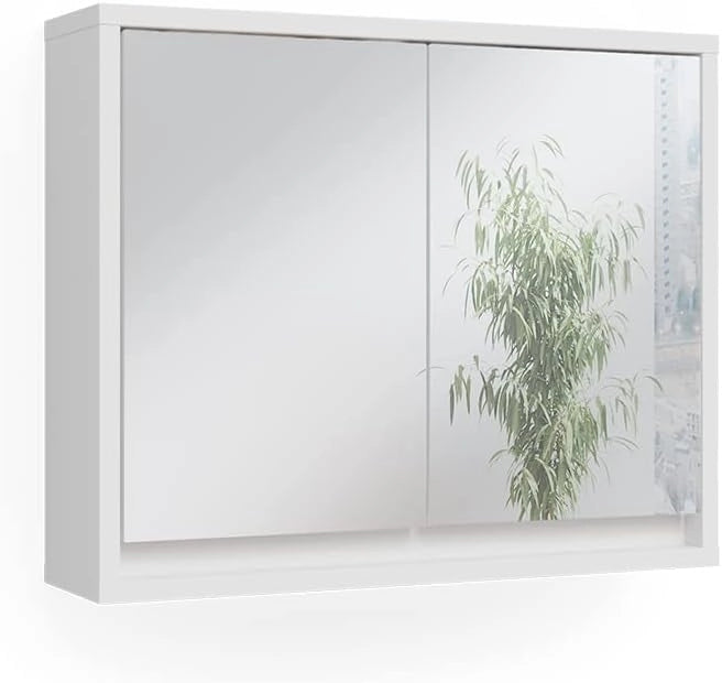 Specchio contenitore bagno Mila, Bianco, 55 x 45 cm, per montaggio a parete con ripiani regolabili