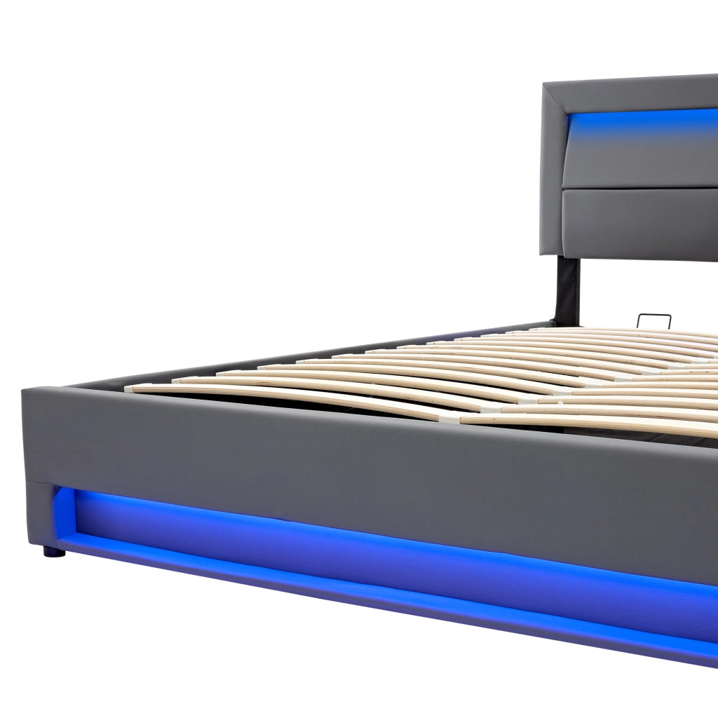 Letti contenitori 160x200 cm; USB; LED e vano contenitore; PU; grigio (Senza materasso)