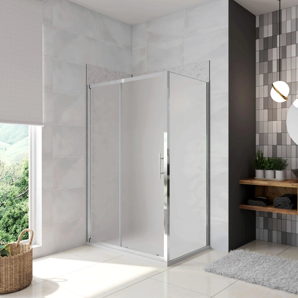 H.185 cm Box Doccia Angolare Porta Scorrevole con Parete Fissa Vetro Temperato 5 mm Satinato Opaco 110x70 cm