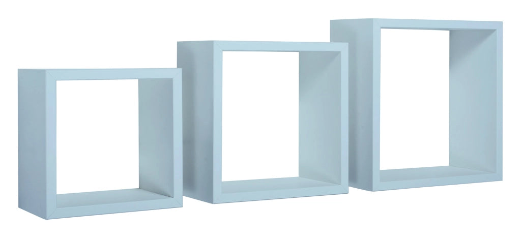 Set 3 Mensole da Parete Cubo in Fibra di Legno Incubo Blu Baltico