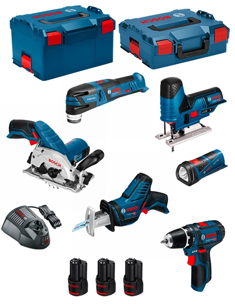 BOSCH Kit 12V BMK6-28CD3 (GSR 12V-15+GKS 12V-26+GST 12V-70+GOP 12V-28+GSA 12V-14+GLI 12V-80+3 x 2,0Ah+GAL1230CV)