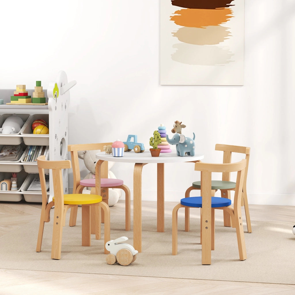 Set Tavolo e Sedie per Bambini 3-8 Anni 5 pz con Bordi Arrotondati in Legno Multicolore