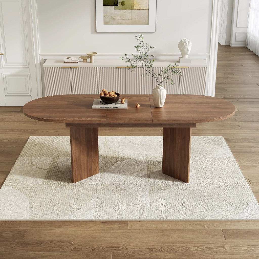 Tavolo da pranzo allungabile 120/160 × 80 cm in MDF color noce, per 4–8 persone, con angoli arrotondati