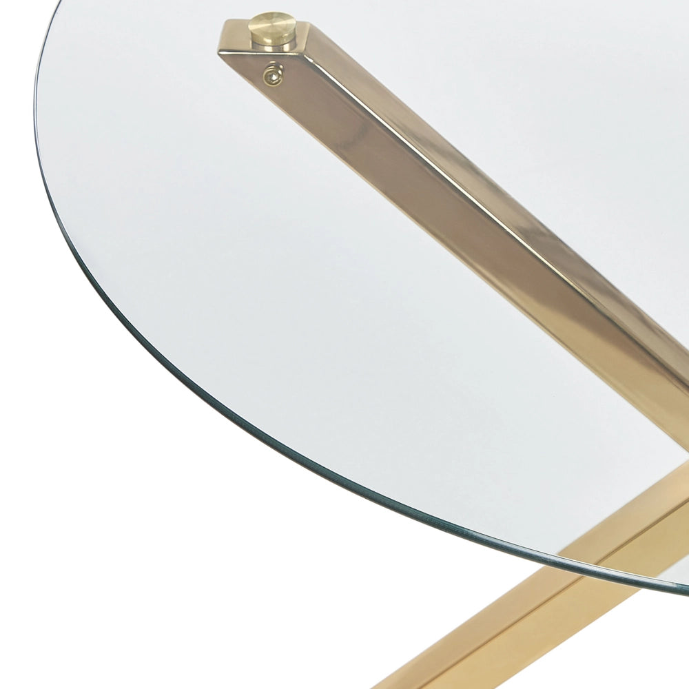 Tavolo da pranzo piano in vetro temperato dorato rotondo ⌀ 90 cm capienza 4 persone Design moderno