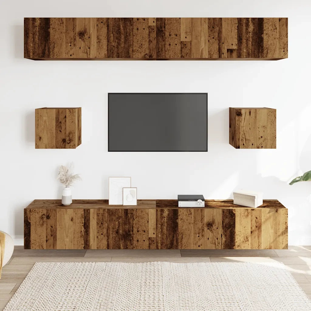 Set Mobile TV 6 pz-Credenza per TV Montato a Parete Legno Antico in Truciolato 484381