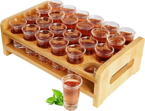 Tavola da Servire per Cocktail 24 fori con Vetro Cristallo 24 pezzi 05 oz-15 ml per Liquori Shot Whisky Brandy Vodka Rum per Festa e Bar in Casa
