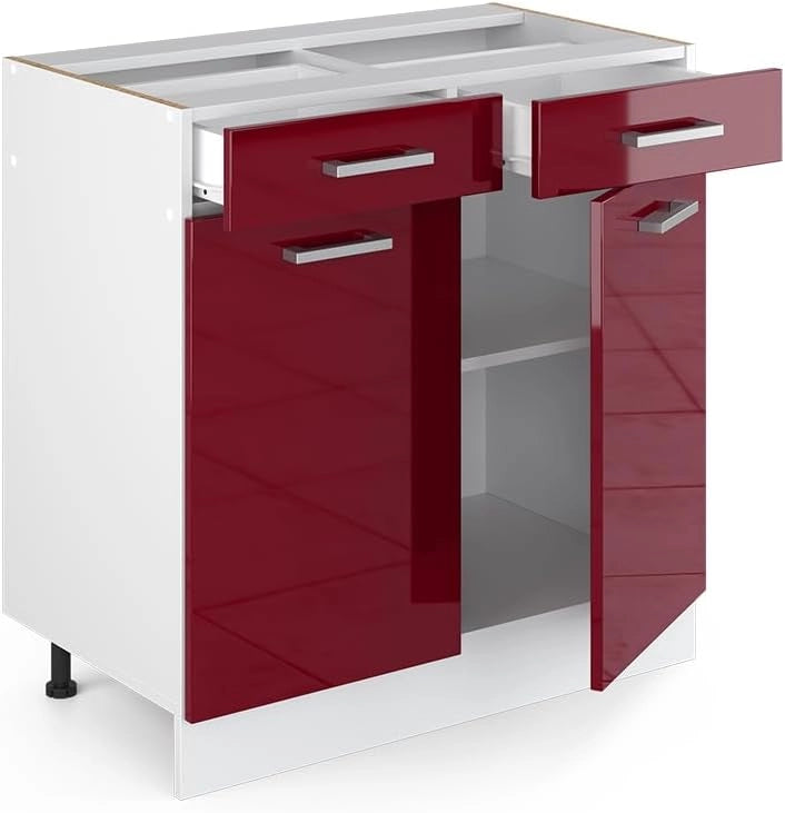 Mobiletto base per cucina R-Line, Rosso lucido, 80 cm senza piano di lavoro, per la libera combinazione all'interno di sistemi cucina modulari