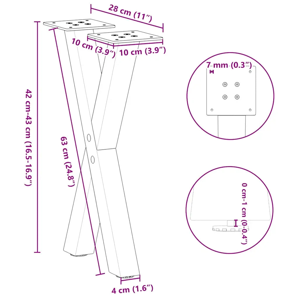 Gambe per Tavolino da Caffè a Forma di X 2 pz Bianche 28x(42-43) cm Acciaio