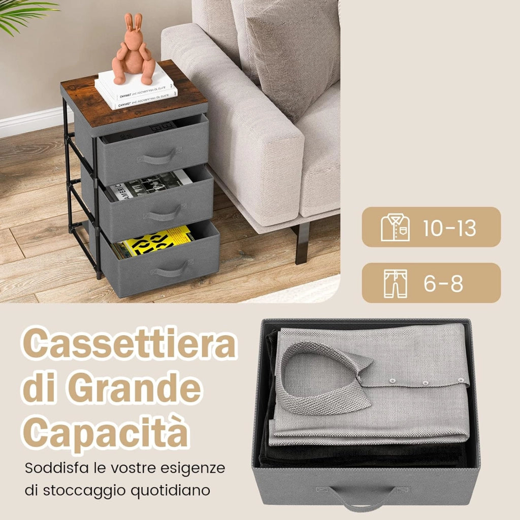Cassettiera in Tessuto, Mobile con 3 Cassetti e Struttura Robusta in Metallo, Armadio per Camera da Letto, Soggiorno, Ingresso, 40 x 30 x 62 cm (Grigio 2 Pezzi)