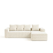 Divano modulare angolare con chaise reversibile in velluto a coste beige