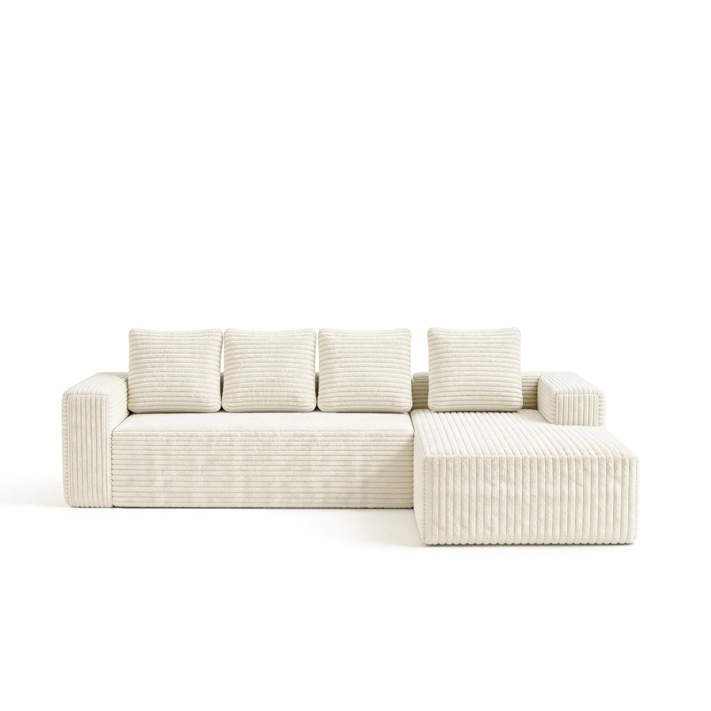 Divano modulare angolare con chaise reversibile in velluto a coste beige