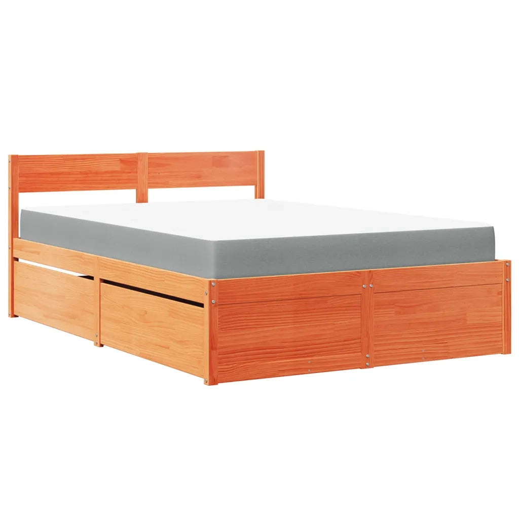 Letto Cassetti e Materasso Marrone Cera 120x190cm Massello Pino 3281918