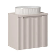 Set VANO cashmere 60cm: mobile sotto lavabo con armadietti + piano per lavabo + lavabo da appoggio scanalato bianco