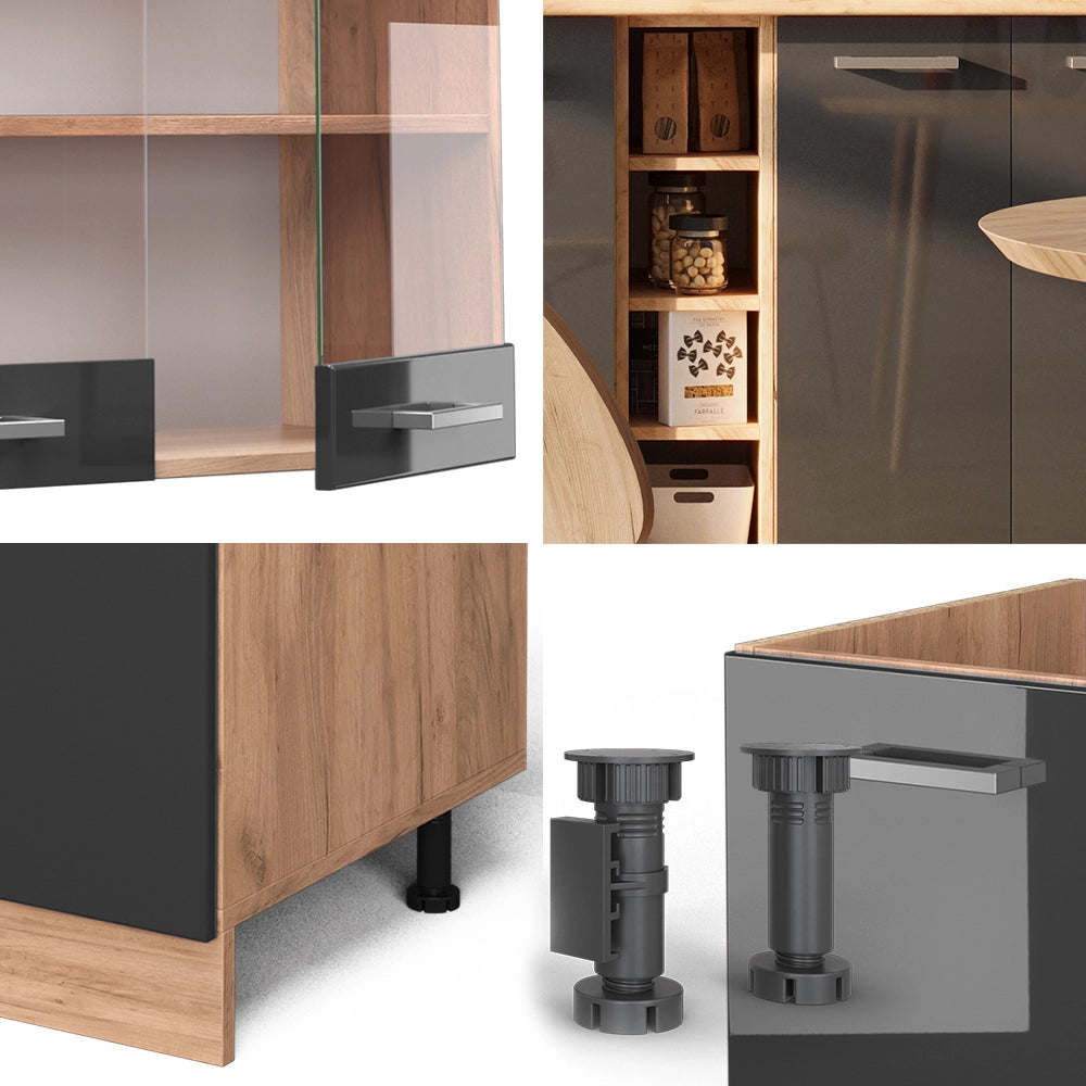 Vicco Cucina completa Antracite lucido/oro power oak 160 cm senza piano di lavoro