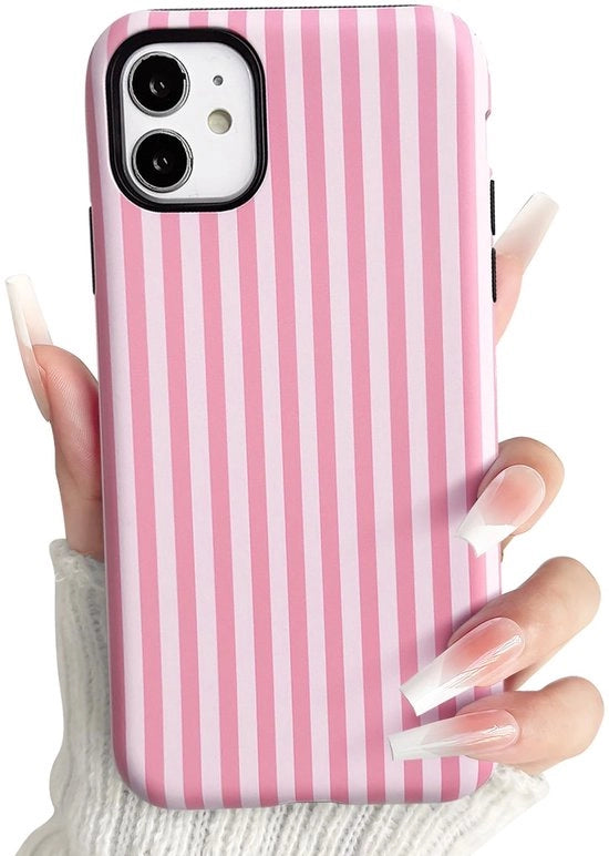 Case per iPhone 11 - Resistenze allo shock - Doppio strato - Silicone - Estetico - Stile trendy con motivo a righe - Protezione per telefono cellulare
