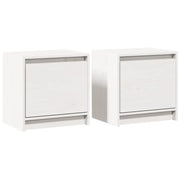 Set di 2 Comodini | Armadio da Notte | Mobiletto da notte Bianchi 40x30,5x40 cm in Legno Massello di Pino