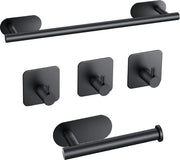 Supporto asciugamano senza forare, 43 cm, maniglia di asciugamano in acciaio inossidabile 304, con contenitore per carta igienica e 3 ganci per asciugamano, autoadesivo, set di accessori bagno 5 in 1, fissaggio alla parete per bagno, cucina