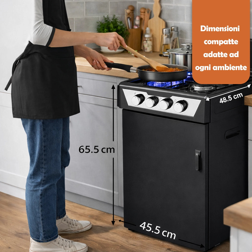 Cucina a Gas 48,5x45,5x 65,5 cm con Piano Cottura 4 Fuochi da Esterno con Vano Portabombola Nero