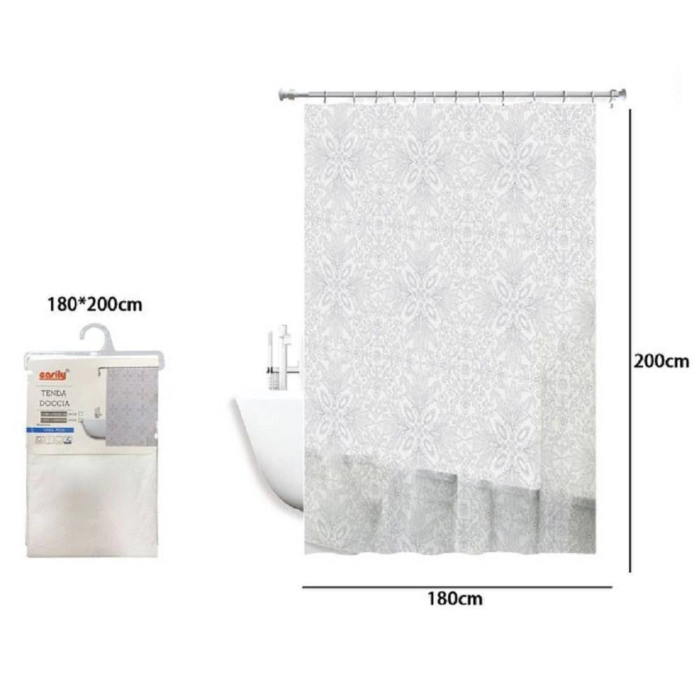 Trade Shop - Tenda Doccia Vasca Bianca Impermeabile Pvc 180 X 200cm Decorata Con Foglie 69513 -
