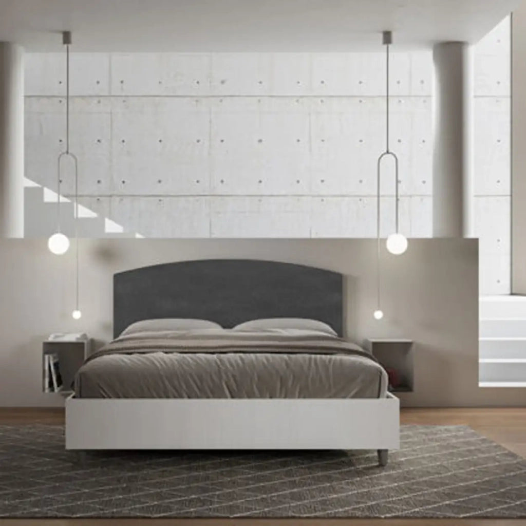 Letto matrimoniale contenitore 160x190 bianco frassino testata microfibra grigio Antilia