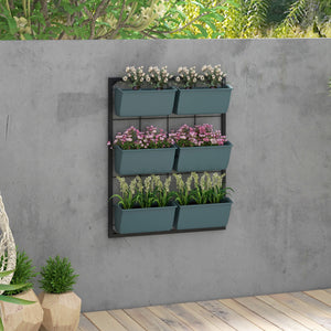 Orto Verticale a 3 Livelli con 6 Vasi 52x14x66 cm in Acciaio e Plastica Verde Scuro