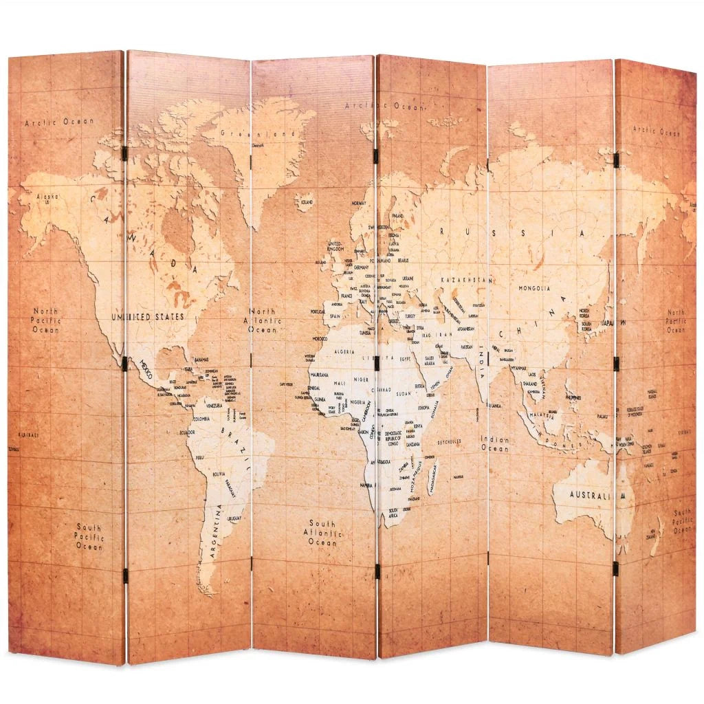 Paravento pieghevole divisorio mobile decorativo 228 cm design mappa del mondo giallo 0802041/2