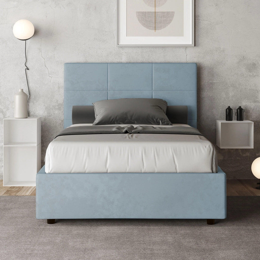 BS COM Letto una piazza e mezza contenitore imbottito 120x200 microfibra azzurro