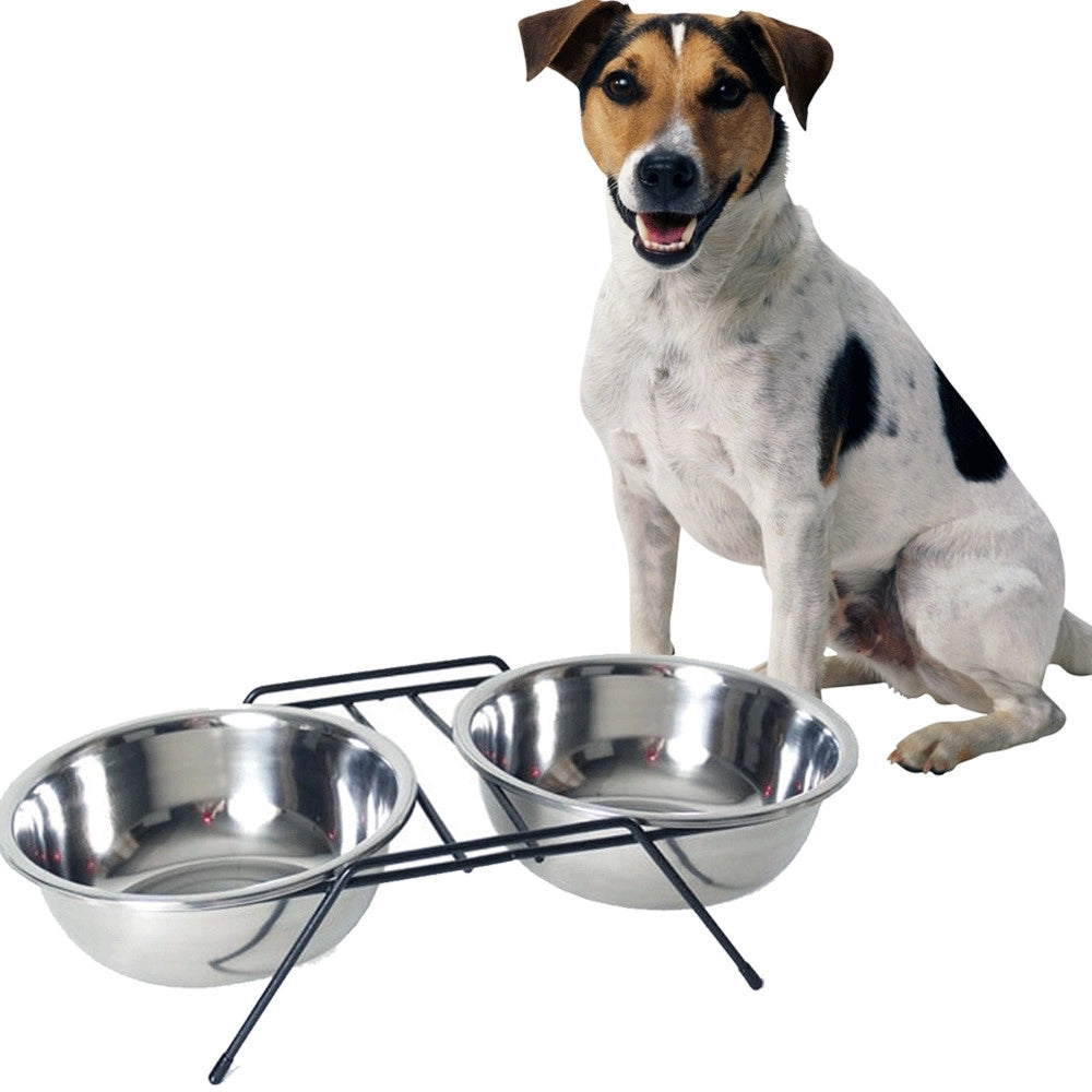 Trade Shop - Ciotola Doppia Rialzata Per Cani 2 Per 20cm Con Supporto Cibo Acqua In Metallo -