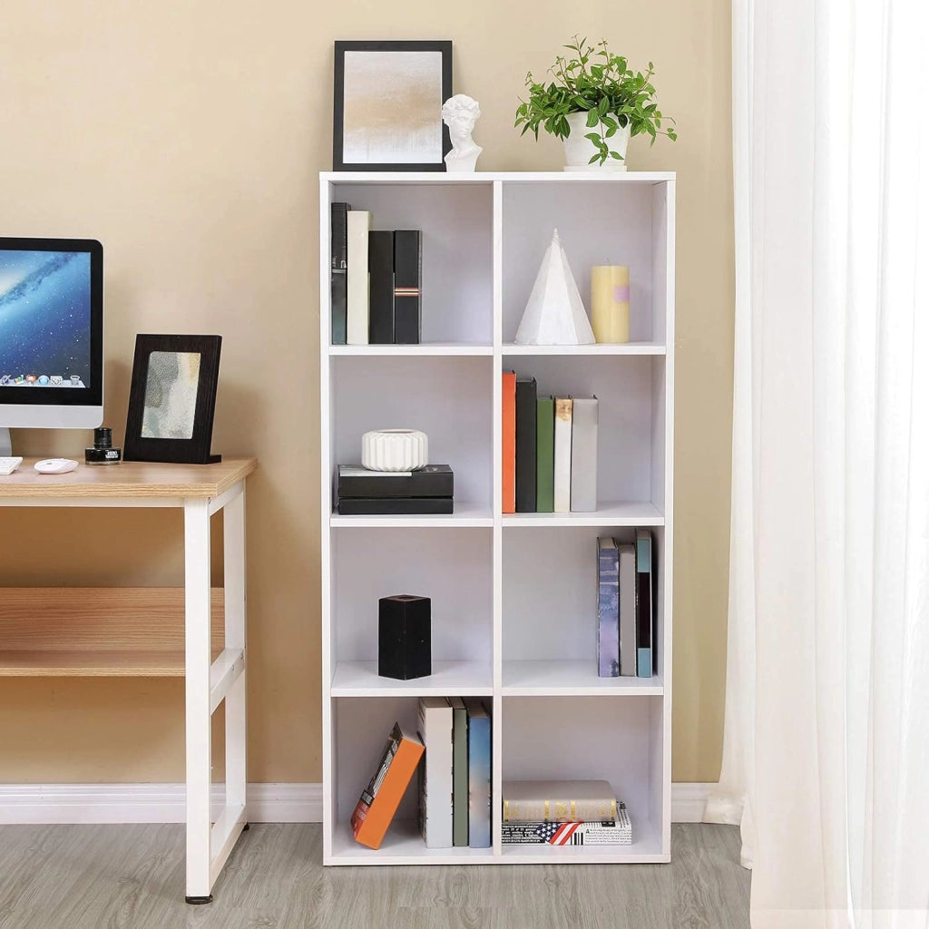VASAGLE Libreria a 8 Cubi, Scaffale Espositore per Decorazioni, Souvenir, Piante, per Studio, Ufficio, Soggiorno, 30 x 65,5 x 129,5 cm, Bianco LBC24WT
