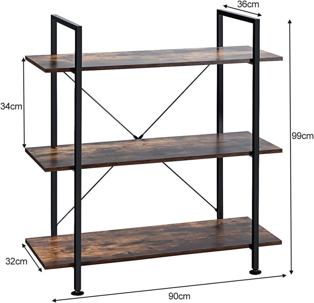 Libreria Stile Industriale, Scaffale con 3 Ripiani per Piante e Fiori, Scaffale Libreria con Struttura in Metallo, Mobile Multiuso da Soggiorno Camera da Letto Cucina Ufficio