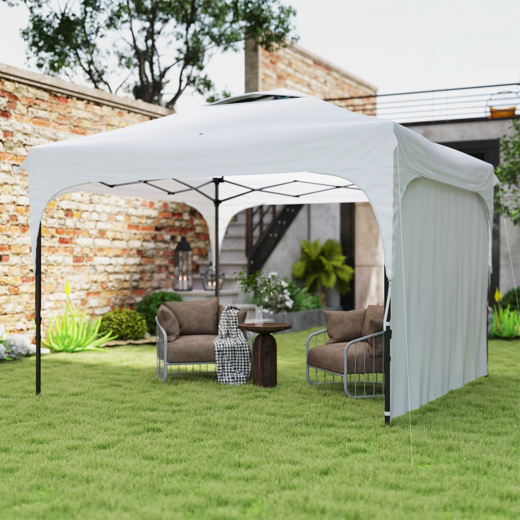 Gazebo da Giardino 3x3 m ad Altezza Regolabile su 3 Livelli. in Poliestere e Acciaio. Bianco