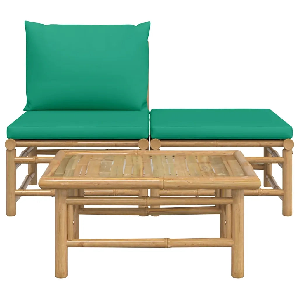 Salotto da Giardino-Set Salotto da Giardino 3pz con Cuscini Verdi Bamb¨´